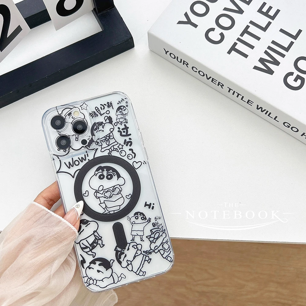 Магнитный чехол для телефона Line S-Shinchans Magsafe Samsung Galaxy S24 S23 S22 S21 S20 FE Plus Ultra 5G мягкий