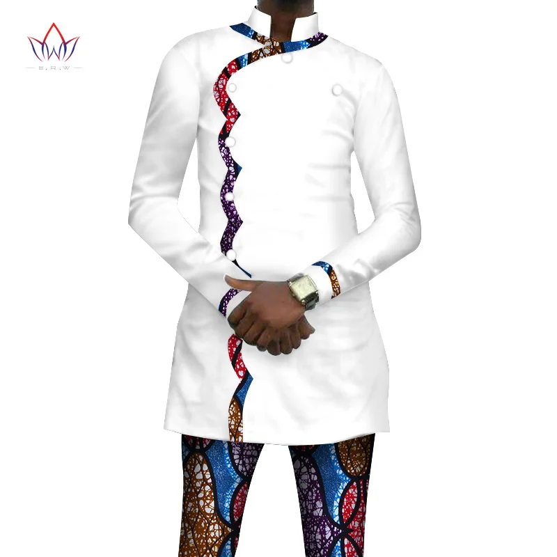 Bazin Riche-Conjunto de ropa africana con estampado africano para hombre, Top con botones y pantalones de Ankara, 2 piezas, WYN408