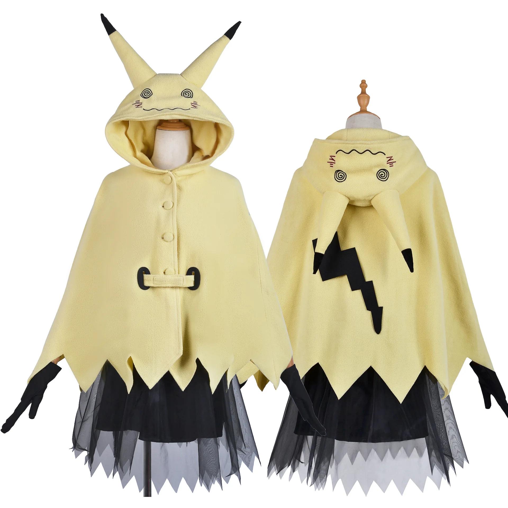 Anime Cartoon Mimikyu Cute Woman Yellow Pajamas Cosplay Costume Hooded Cape Coat Suit Girl Halloween Party Gift Dress images - 4