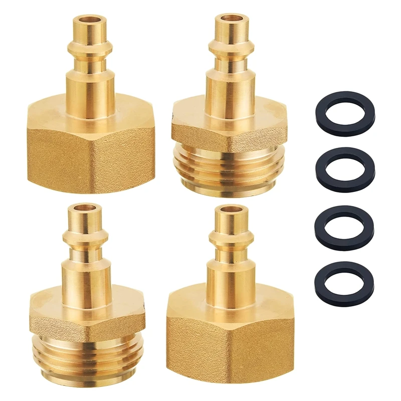 

4 Pcs RV Blowout Adapter Air Compressor 1/4Inch Quick Connect Plug To GHT 3/4Inch Garden Hose Faucet For Boat, Camper