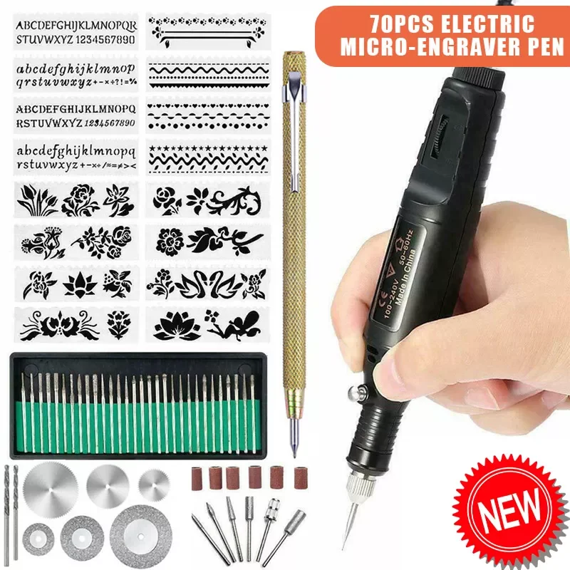 

NEW2023 70pcs/set Micro-Engraver Pen Mini DIY Engraving Tool Kit Metal Glass Ceramic Plastic Wood With Bits Nail Tools Set