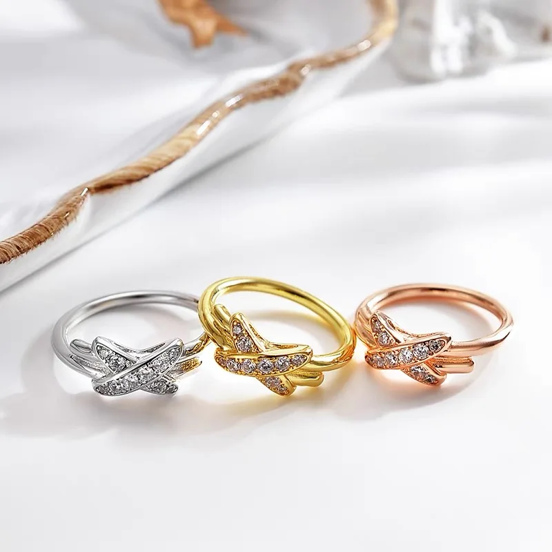 

925 Sterling Silver Full Diamonds X-shaped Cross Earings For Women Rose Gold Ring France Luxury Brand Fine Jewelry Gifts