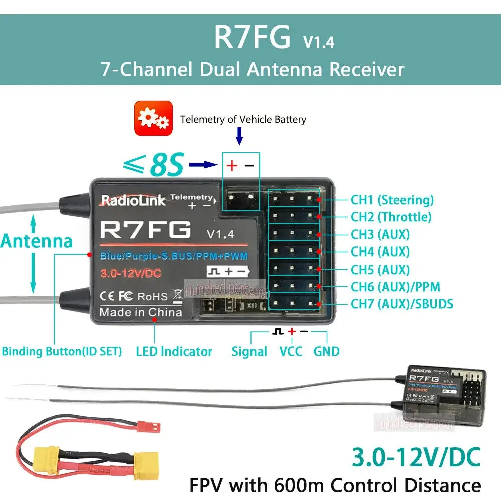 Radiolink RC6GS V3 2.4G 7-канальный радиопередатчик и гироскопический приемник R7FG Новое