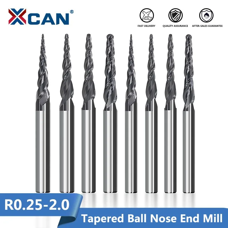 

XCAN Milling Cutter for Wood Solid Carbide Ball Nose Tapered End Mills 2 Flute CNC Router Bits HRC55 Woodworking Engraving Bit