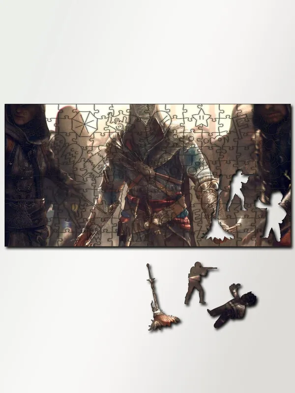 Пазл головоломка из дерева с фигурками 230 деталей 46х23 см игры Assassin's Creed Эцио