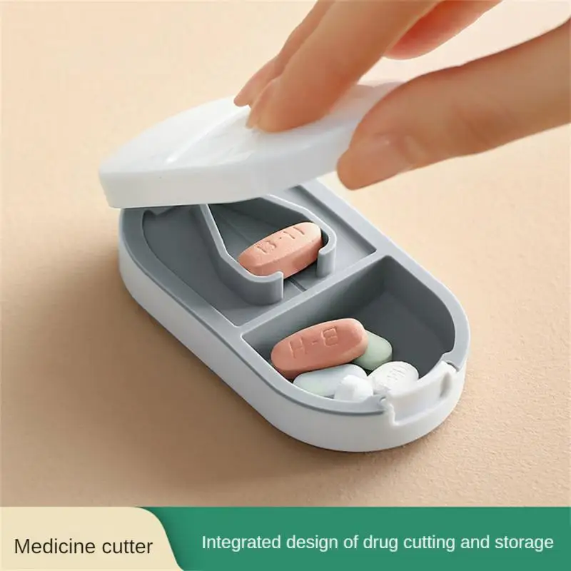 

Pill Cutter Medicine Storage Box Portable Outdoor 2 In 1 Mini Drug Tablet Medicine Dustproof Divider Organizer Crusher Pill Box