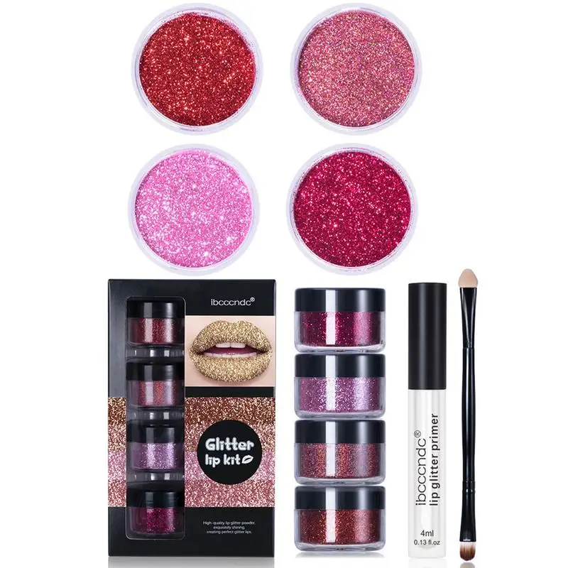

4 Colors Glitter Lip Gloss Set Glitter Powder For Lip Mskeup DIY Material Shimmer Pigment For Lips Face Body Gift For Girls