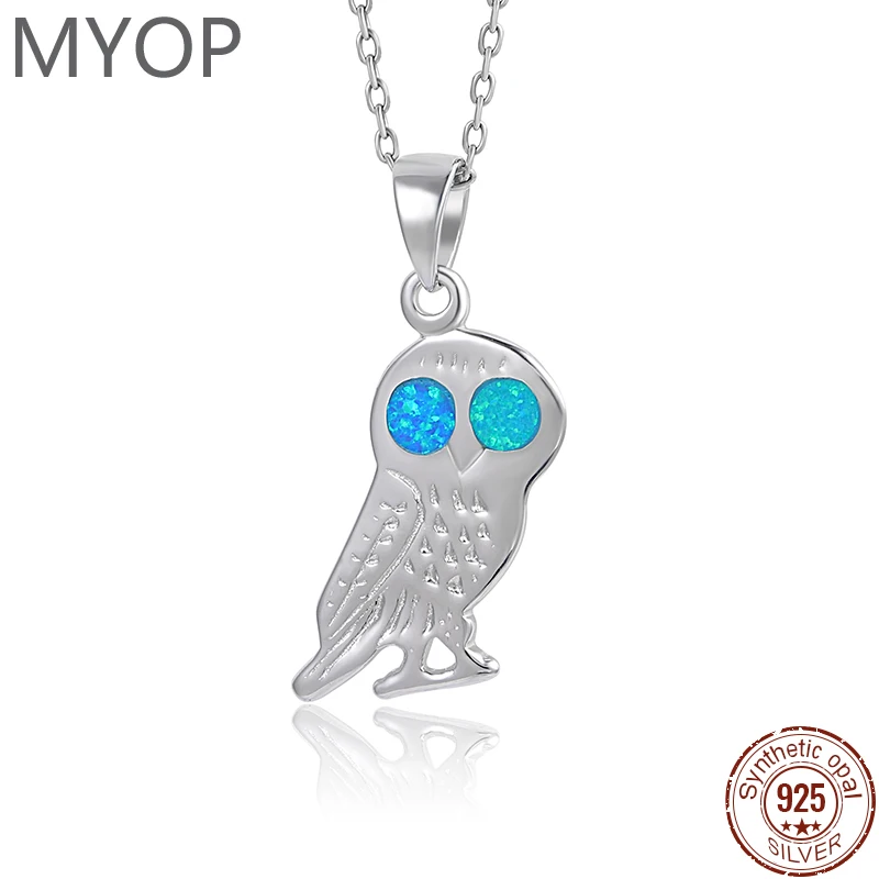 

MYOP 925 Sterling Silver Fashion Pendant Animal Design Loveliness Owl Opal Pendant Necklace for Women Fine Jewelry Gift Party