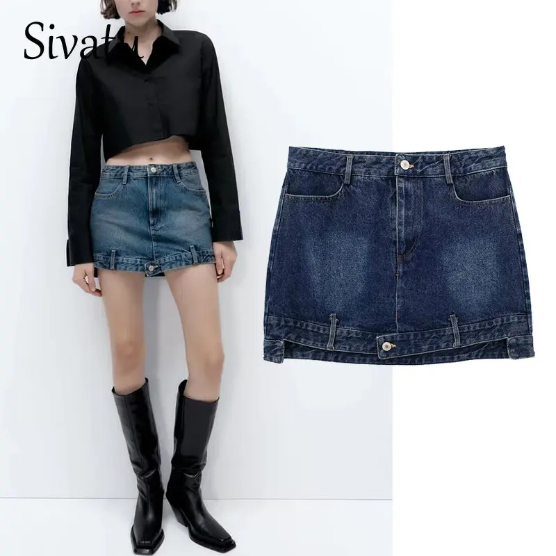 

Sivatu Blue Denim Skirts Woman Fashion 2023 High Waist Mini Skirt Women Streetwear Short Women's Skirts Autumn Casual Jean Skirt