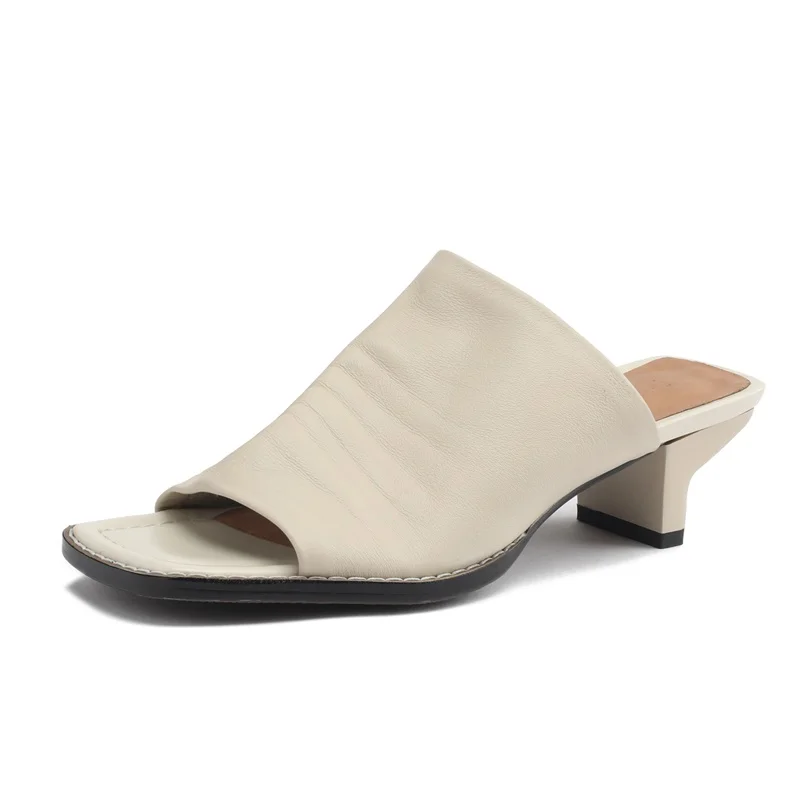 sexy peep toe slippers women luxury sandals summer soft cow leather fashion party dress shoes woman high heels slides for woman