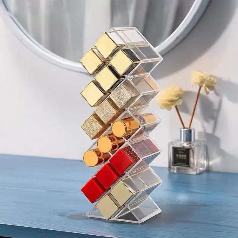 

Clear 16 Grid Lipstick Stand Case Makeup Organizer Storage Box Lipstick Display Stand Holder Cosmetic Jewelry Organizer Box