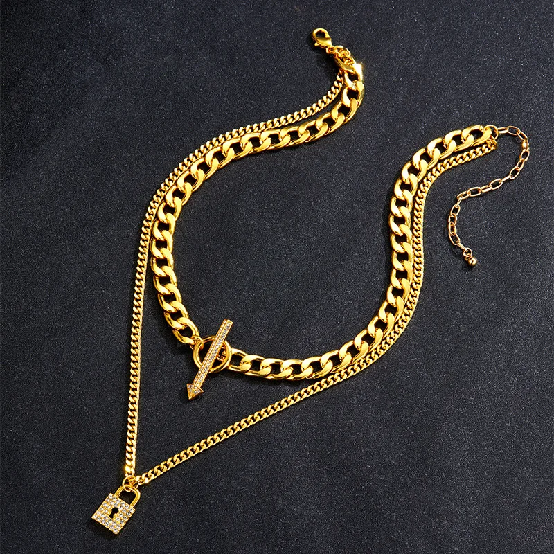 European and American fashion jewelry necklace trendy men chain, full of diamond locks retro accessories Cuban chain for men