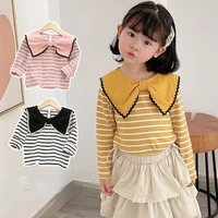 2022 spring new girls long sleeved t shirt baby girls striped bow lapel underwear blouse childrens top