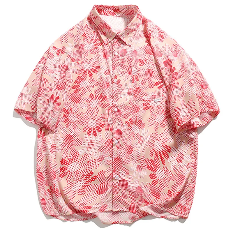 

Рубашка мужская с отложным воротником, Пляжная блуза в стиле хип-хоп, с цветочным принтом граффити, бермуды, повседневная с коротким рукавом...