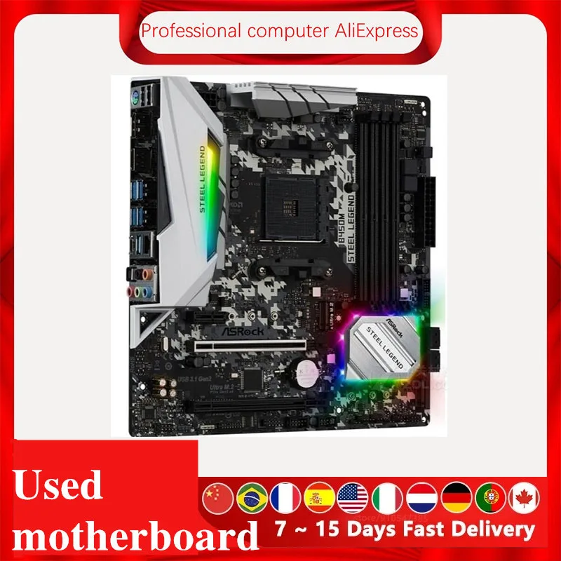 Материнская плата для ASRock B450M Steel Legend разъем AM4 DDR4 AMD B450 оригинальная настольная