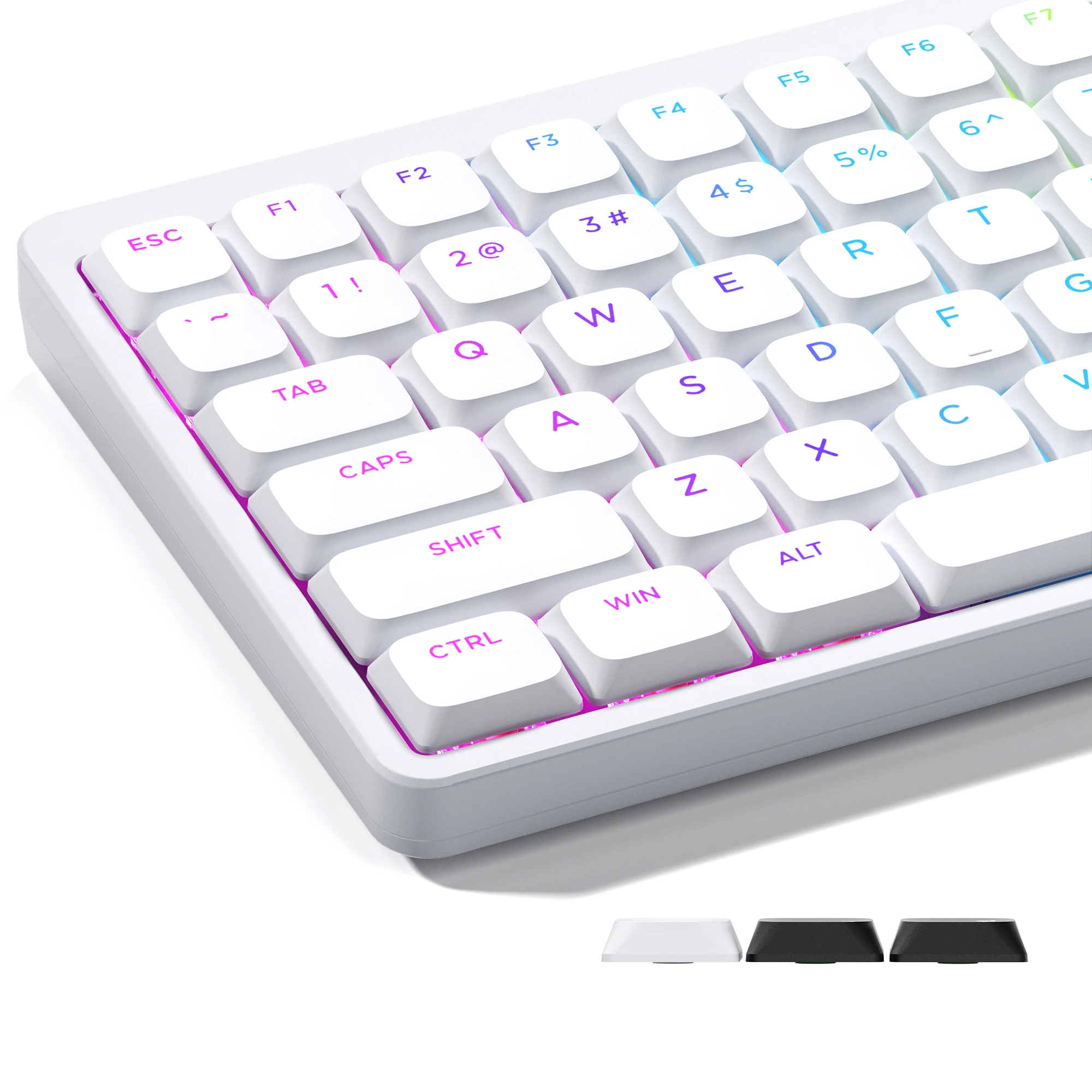 Фото Низкопрофильные колпачки для клавиш XVX BOW Shine Through Skyline R2 Double-Shot PBT, совместимые с ASIN, США/ISO, Великобритания, черный/белый, 127-клавиш №1