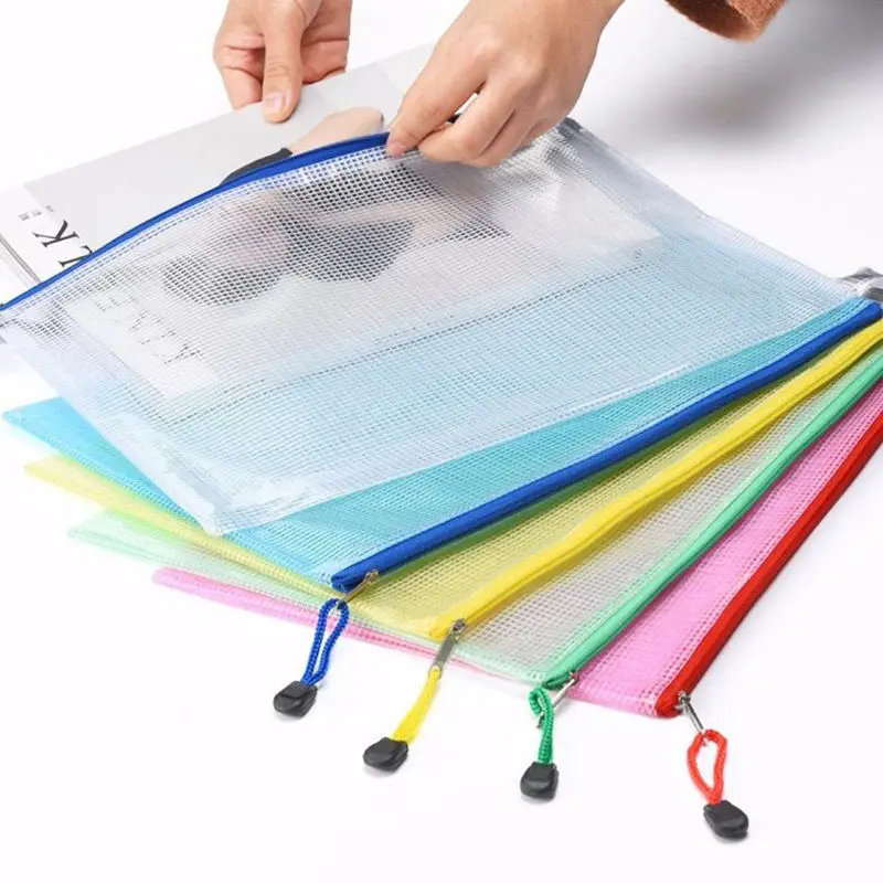 

2Pcs A4 Pocket Folders Grid File Bag Zipper Bag Transparent Waterproof Student Paper Bag Information Bag Office Storage File Bag