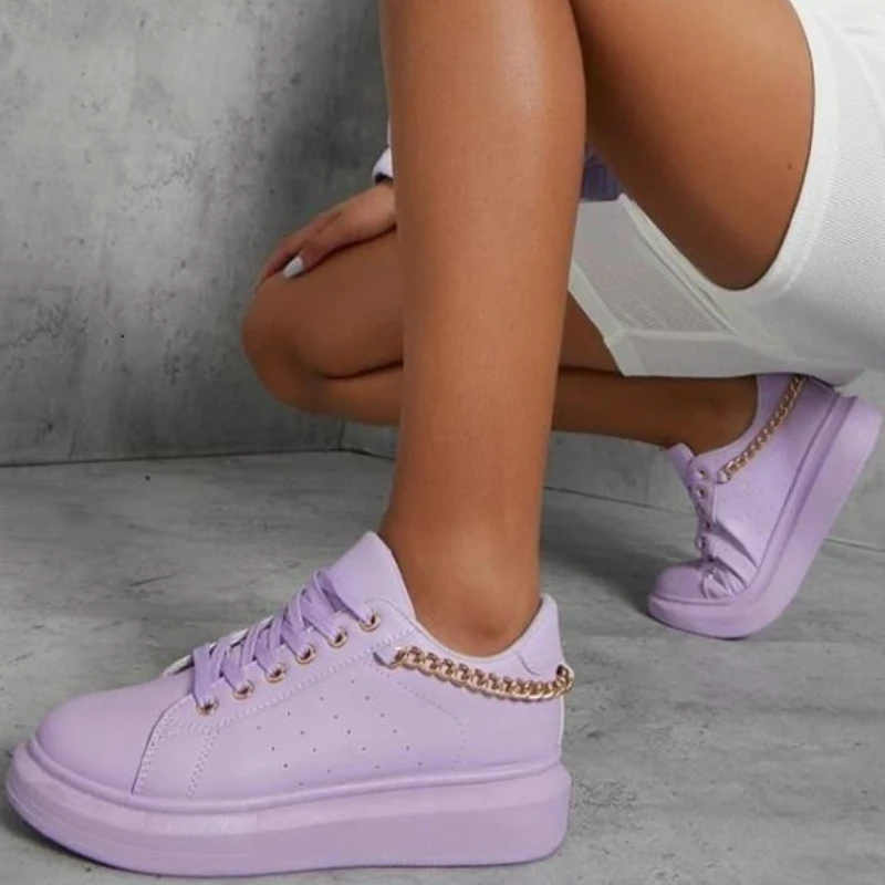 

белые кеды туфли на платформе кроссовки женские кроссовки женские 2022 Женские кроссовки на цепочке, однотонная повседневная обувь из искусс...