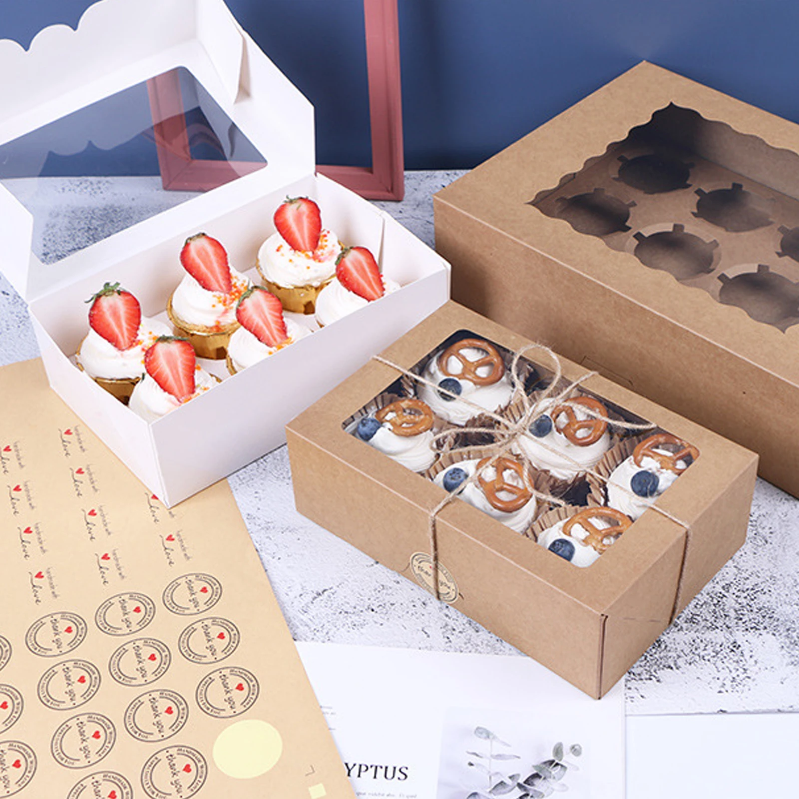 

10pcs 6/12 Holes Cupcake Packing Box Muffin Box Biscuit Pastry Box Kraft Paper Box Cake Chocolate Packaging Baking Tools