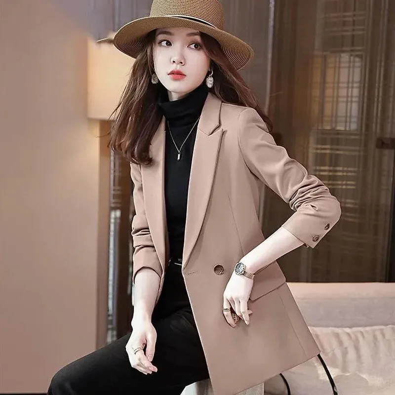 

Женский двубортный блейзер с длинным рукавом, Черный Повседневный офисный пиджак свободного покроя, весна-осень