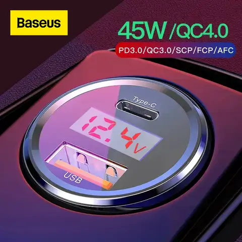 Автомобильное зарядное устройство Baseus 45 Вт Quick Charge 4,0 3,0 Для iPhone 13 12 11 Pro Max PD, быстрое зарядное устройство для телефона AFC SCP для Xiaomi Samsung Huawei