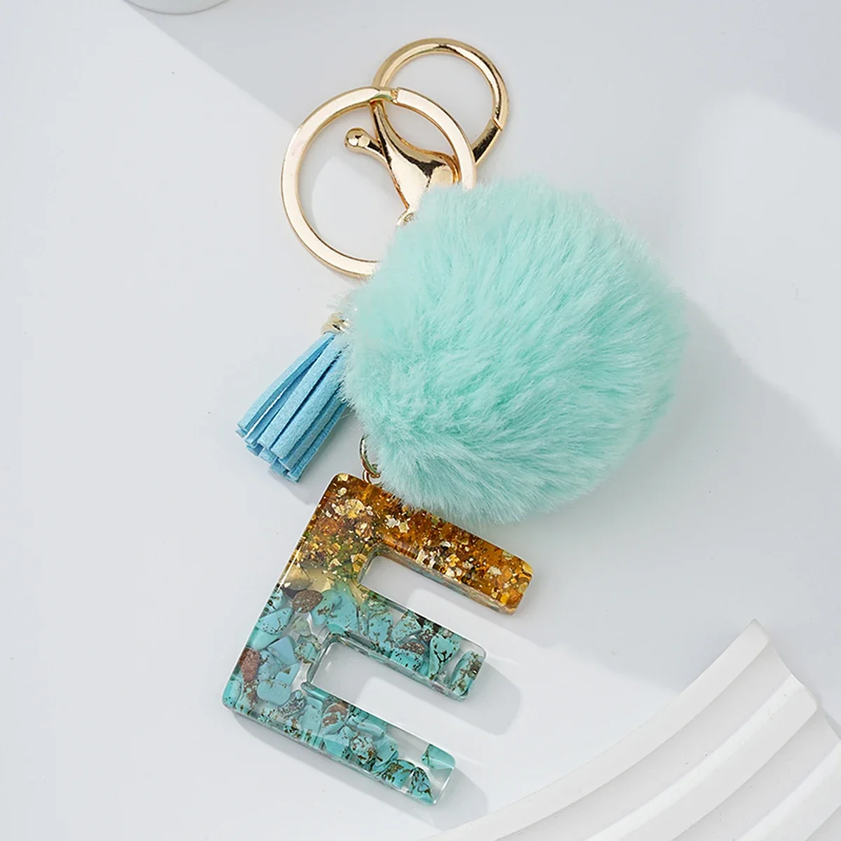 1шт зеленый бирюзовый золотой фольга буквы E брелок для ключей