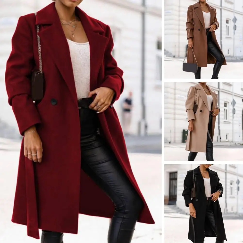 

Женское осенне-зимнее пальто на шнуровке, с воротником-стойкой