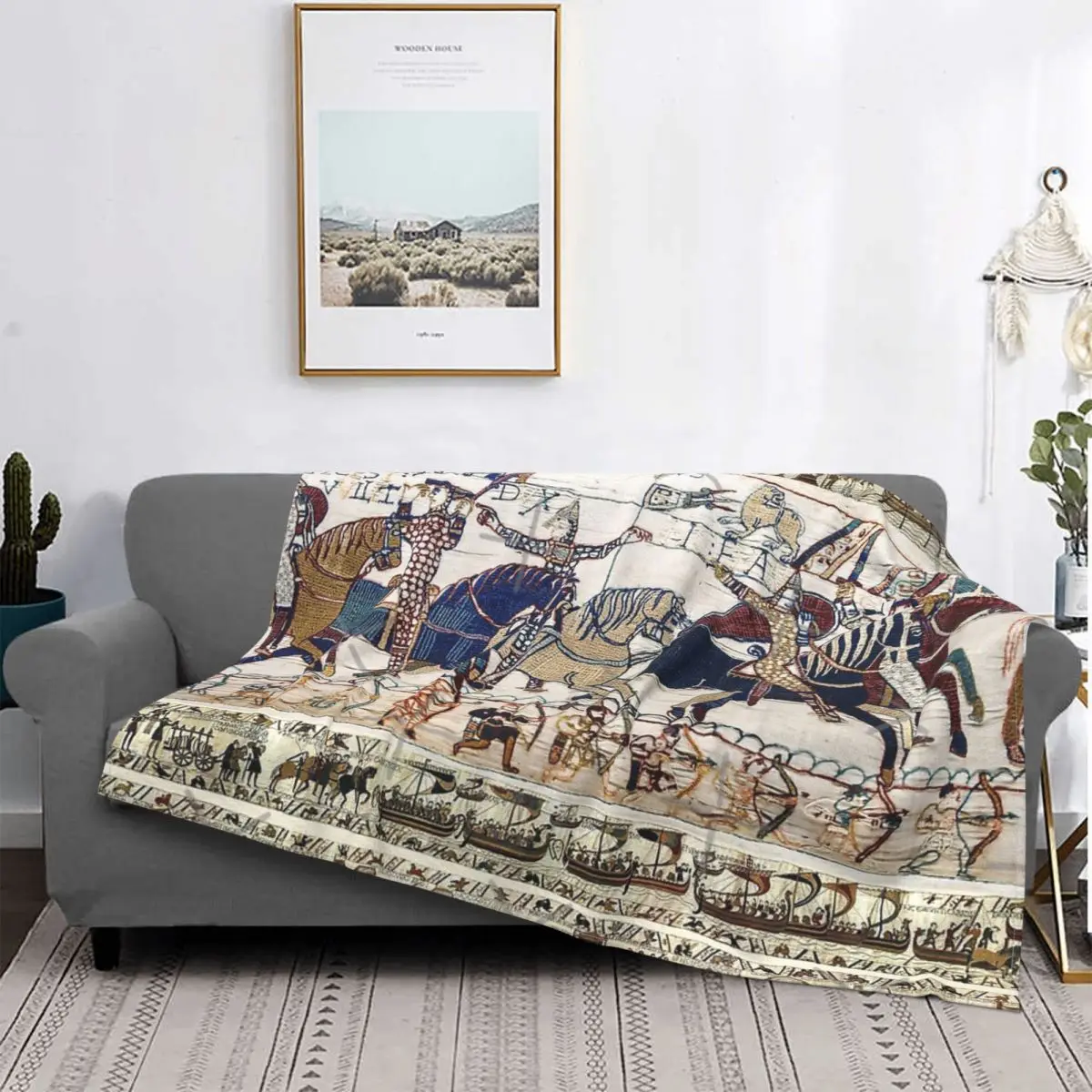 

The Bayeux Tapestry Battle Of Hastings Norman Knights Horseback Throw Blanket Layers Pillow Comforters Anime Plush
