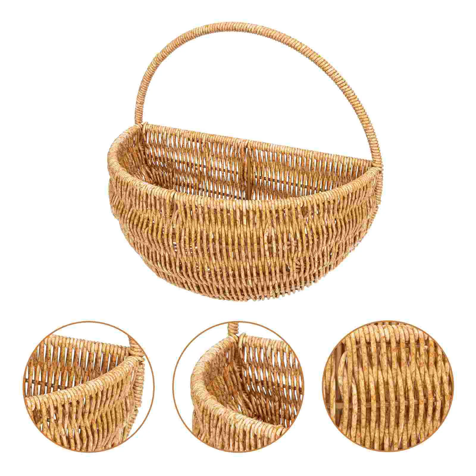 

Basket Hanging Wall Planter Woven Flower Storage Baskets Rattan Wicker Organizing Pot Egg Container Garlic Fruit Mounted Railing
