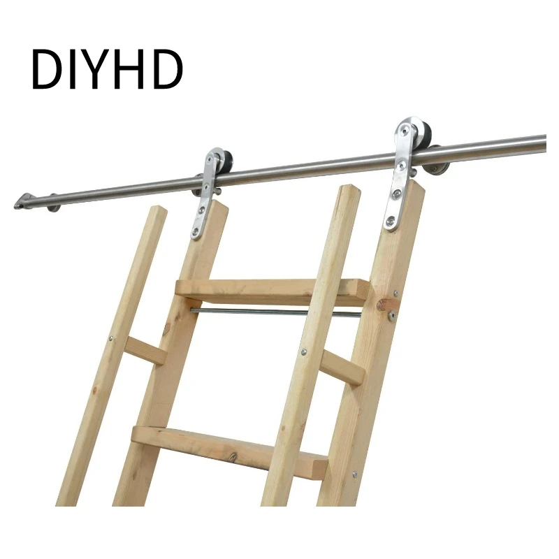 

16FT(488cm) Stainless Steel Rolling Library Ladder Hardware kit, Barn Style Sliding Track No Ladder,No Floor Roller,Indoor