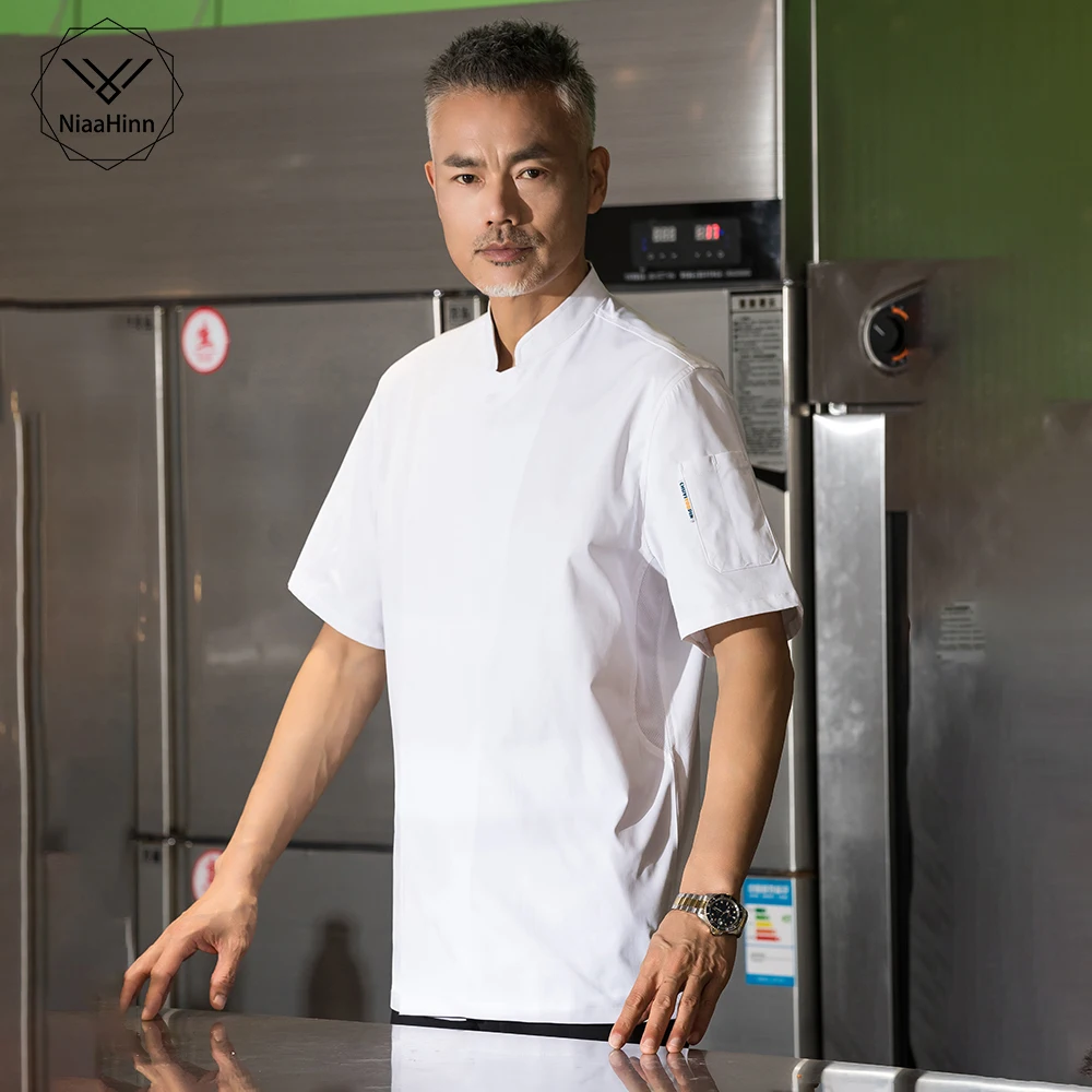 

Унисекс, летняя Рабочая Рубашка с коротким рукавом, дышащая, для ресторана, кафе, парикмахерской