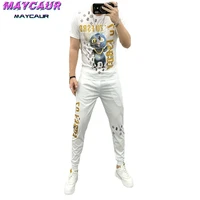 men outfit set summer new style korean hot diamond printing short sleeved t shirt trousers sports and leisure two piece suit