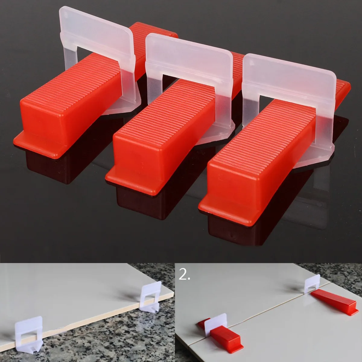 

50Pcs Tile Leveling System Clips Wedges Plastic Spacers Tiling Tools Red White 88x22mm
