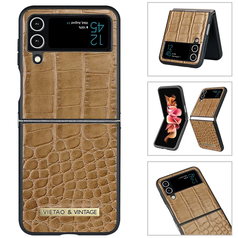 

Роскошный складной бизнес-чехол VIETAO с 3D текстурой для Samsung Galaxy Z Flip 3/Z Flip 4 противоударный Противоскользящий защитный чехол с петлями