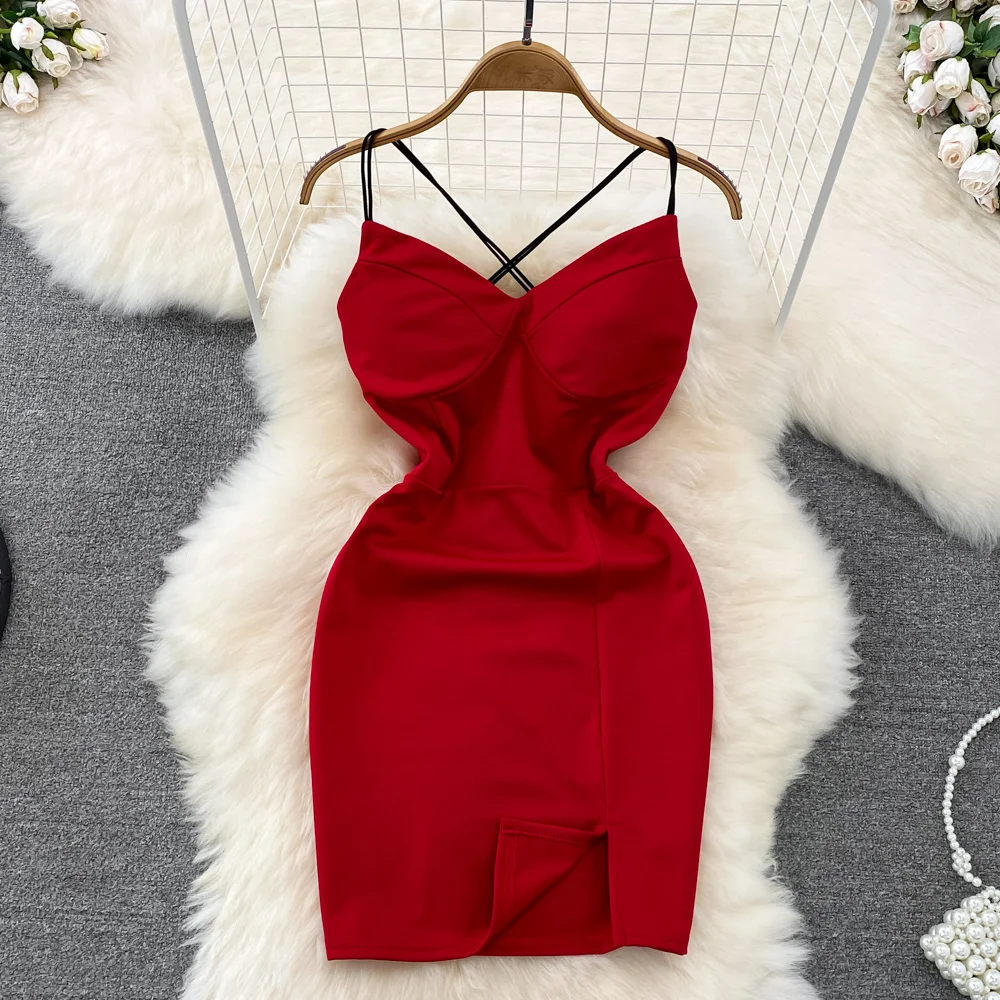 

Платье на бретельках Спайс для девушек летнее корейское сексуальное стильное Плиссированное облегающее короткое платье с запахом на бедра...