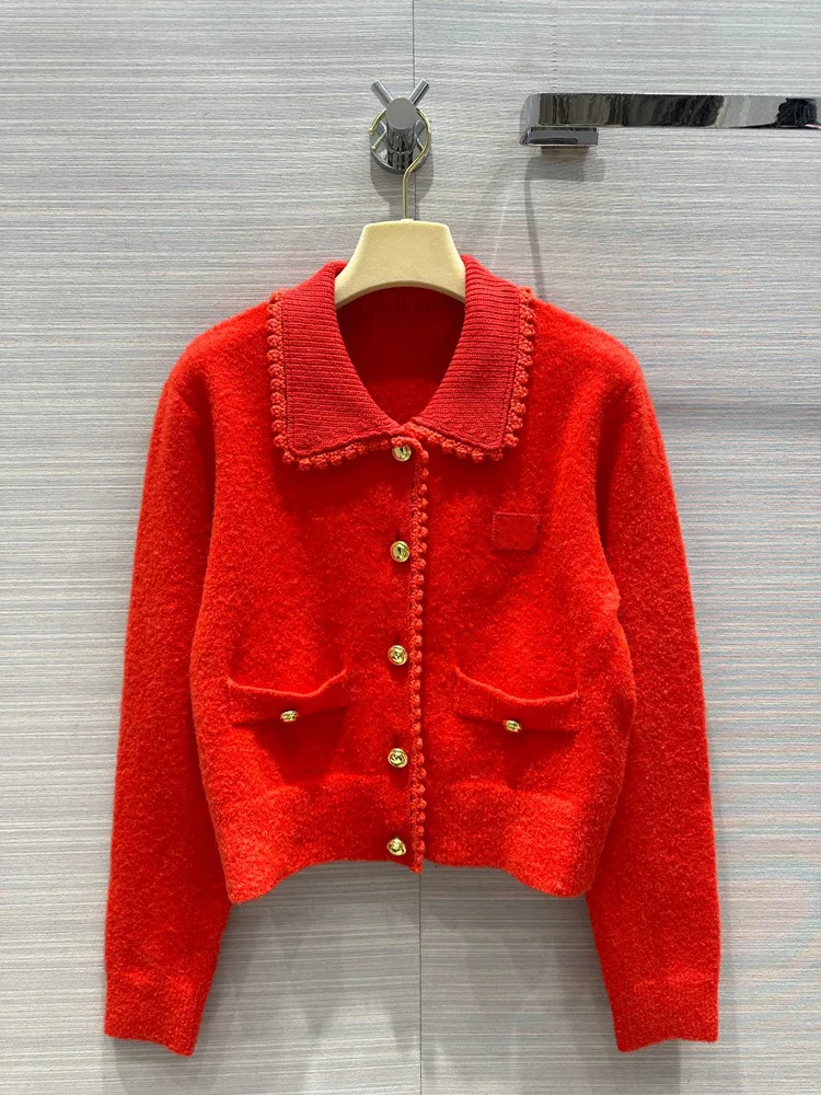 

High-end Wool Sweater Cardigan Women's Christmas and New Year Atmosphere Red Small Knitting Cardigan Coat