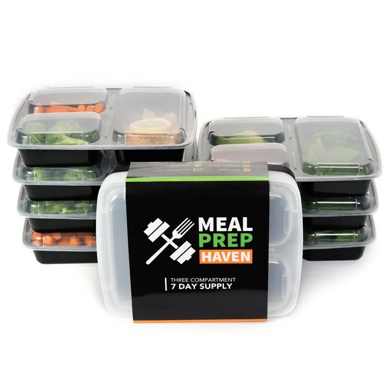 

. 3 Compartment 32 Oz Clear Lid Meal Prep Pack Food Storage Containers with Reusable, Durable Design.