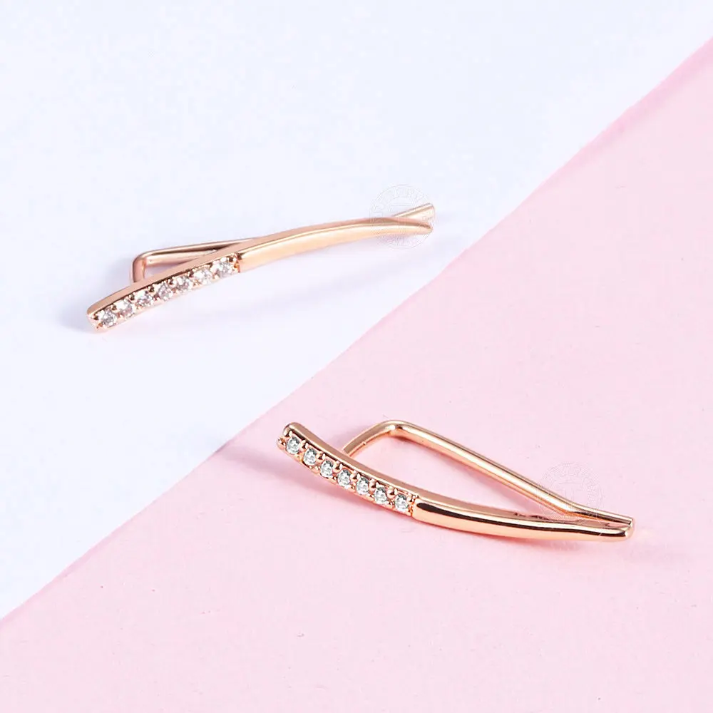 

585 Rose Gold Color V Shaped Long Earrings For Women Girls White Cubic Zircon Dangle Huggie Earrings Birthday Gifts GE272