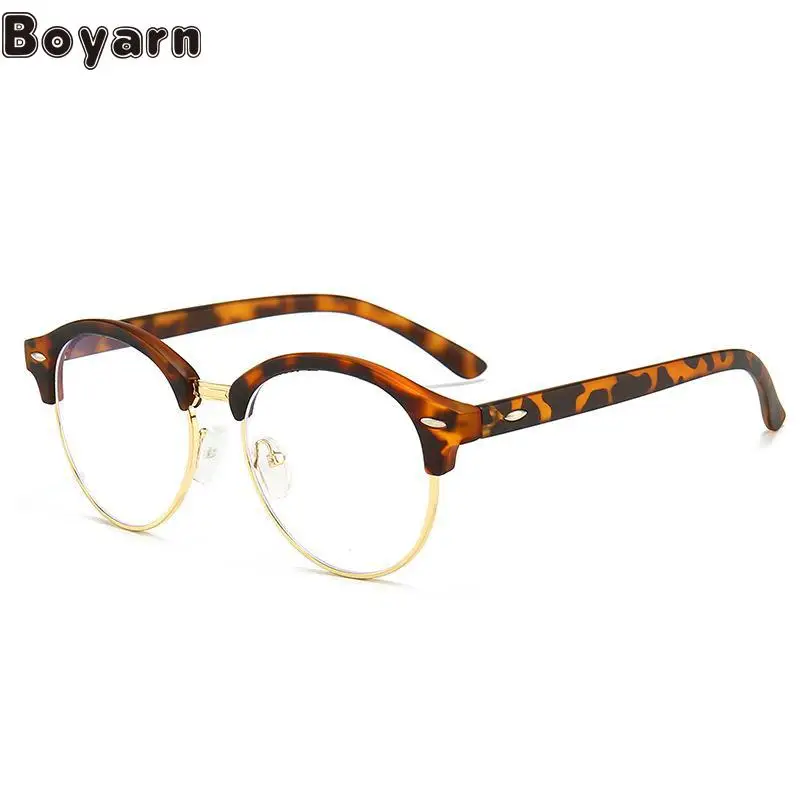 

Foreign Trade Cross Border New Half-frame Retro Rice Nail Flat Glasses Frame Can Be Equipped With Myopia Anti-blue Glasses Frame