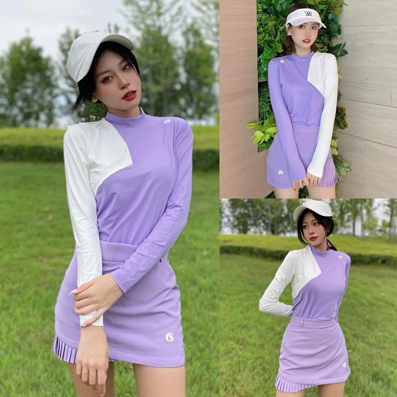 

Korean golf clothing women's autumn long sleeve suit elastic slim breathable sun protection top High Waist Hip Wrap Skirt