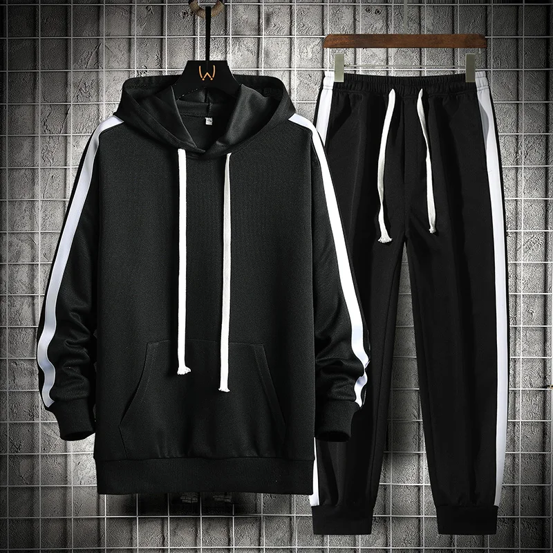 2023 New Mens Hooded Tracksuits Side Striped Spring Autumn Men's Sets Hoodies + Sweatpants 2 Piece Set Male Sportswear Tracksuit