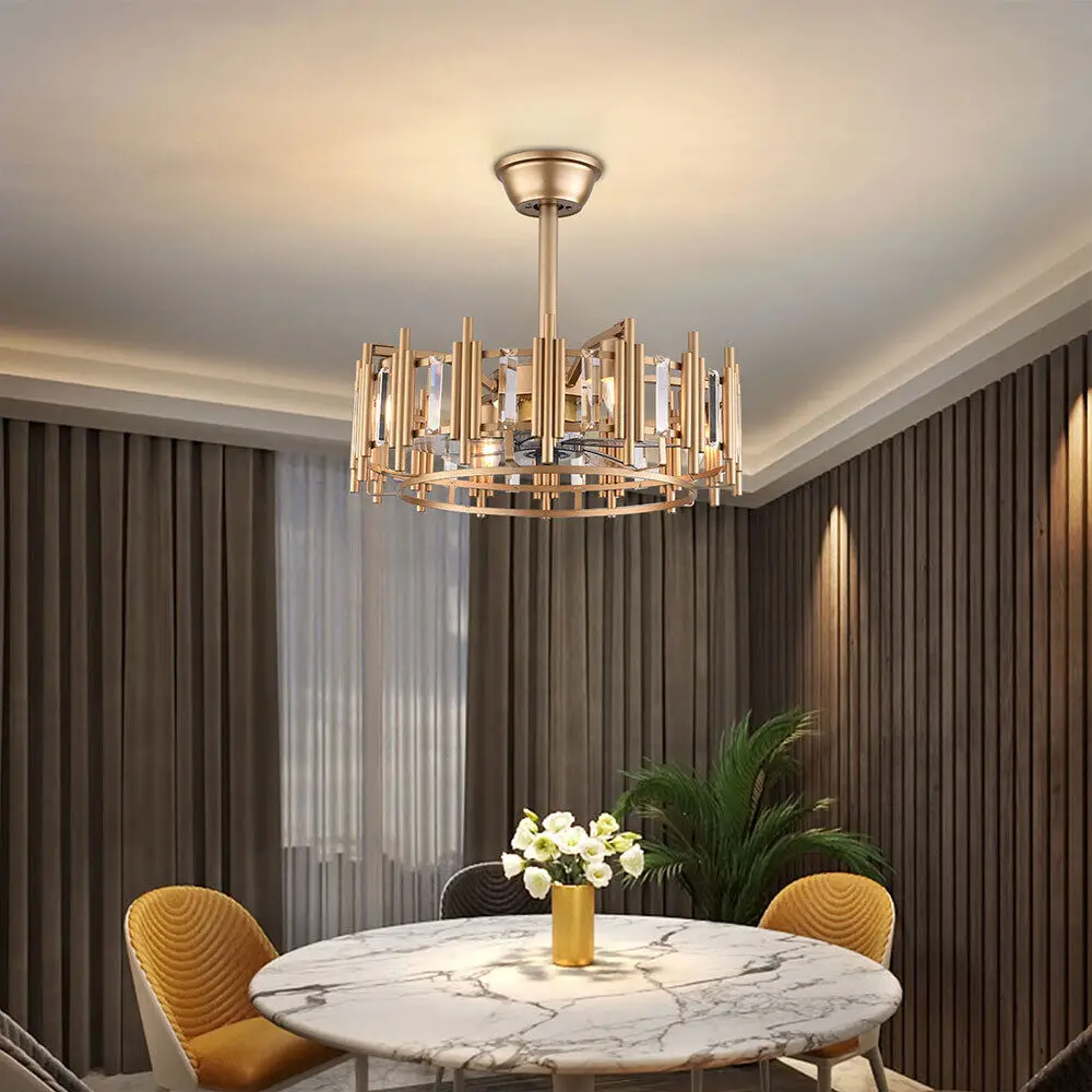 

20 Inch Enclosed Bladeless Invisible Ceiling Fan with Light Dimmable Chandelier Hanging Pendant Lamp Remote Control 3 Speeds