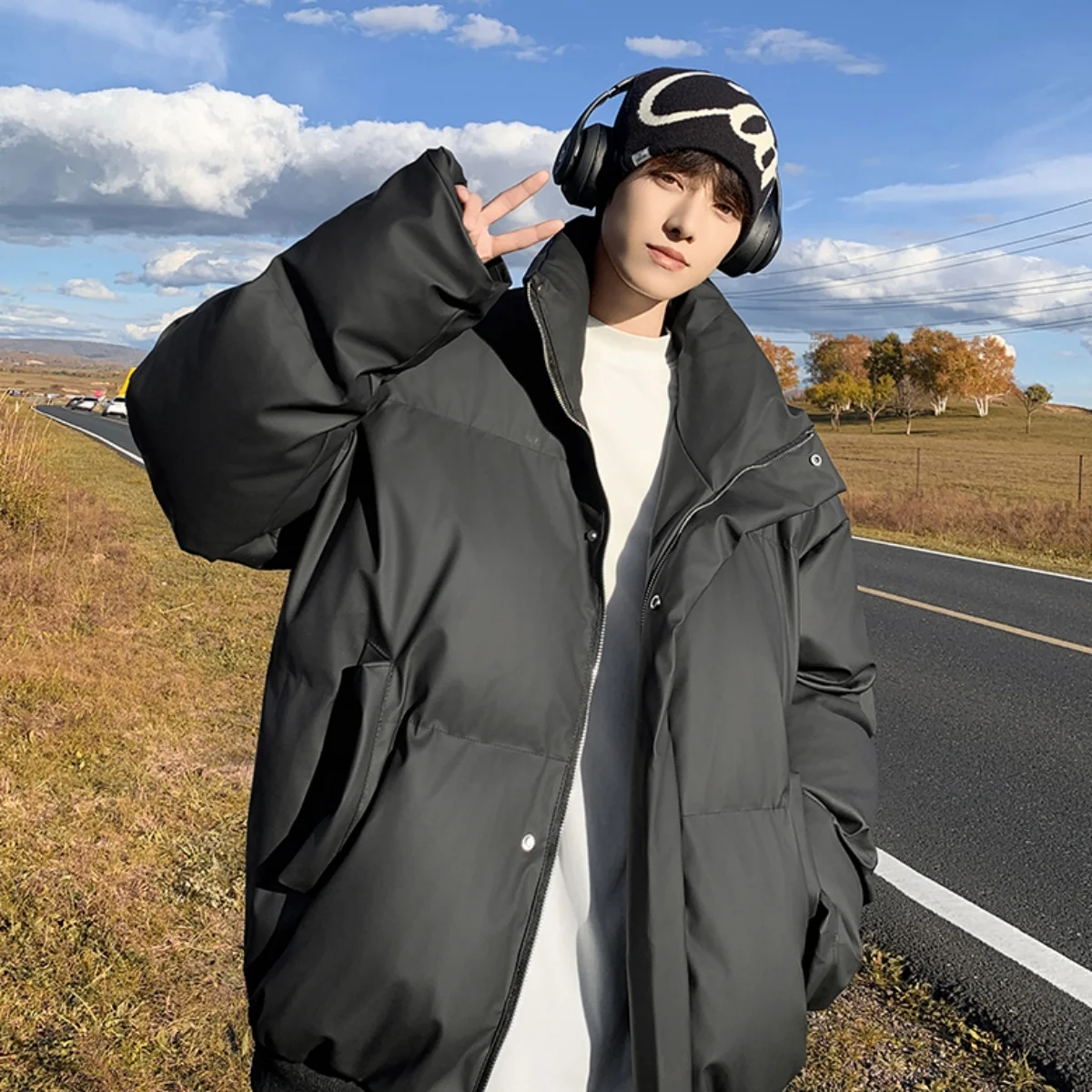 Oversize Cotton-Padded Coat Men's Winter plus Size Plus size Trendy Fat Loose All-Match Thick Warm Jacket Stand...