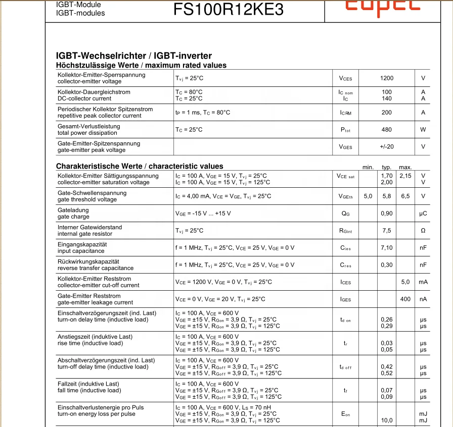 Оригинальное тестирование ОК Гарантия 180 дней FS100R12KE3_B3 Модуль инвертора IGBT