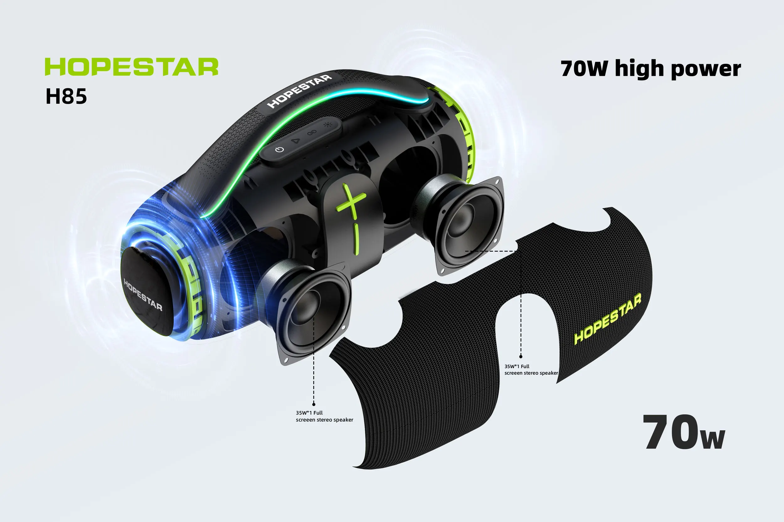 Фото Портативная уличная колонка Hopestar H85 Altavo с хорошим звуком, беспроводная, MP3-плеер, водонепроницаемая. №5