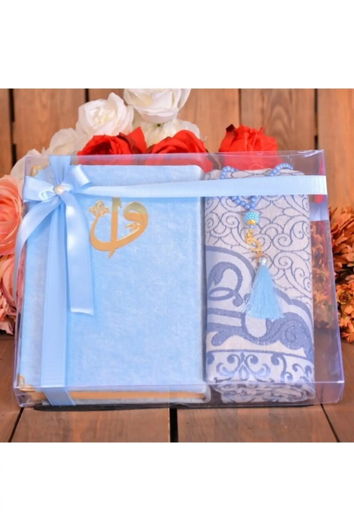 

Muslim Gift Dowry Gift Prayer Rug Rosary Large Written Velvet Quran Gift Set Bride Groom Pack Hajj Umrah Muslim Islamic Quran