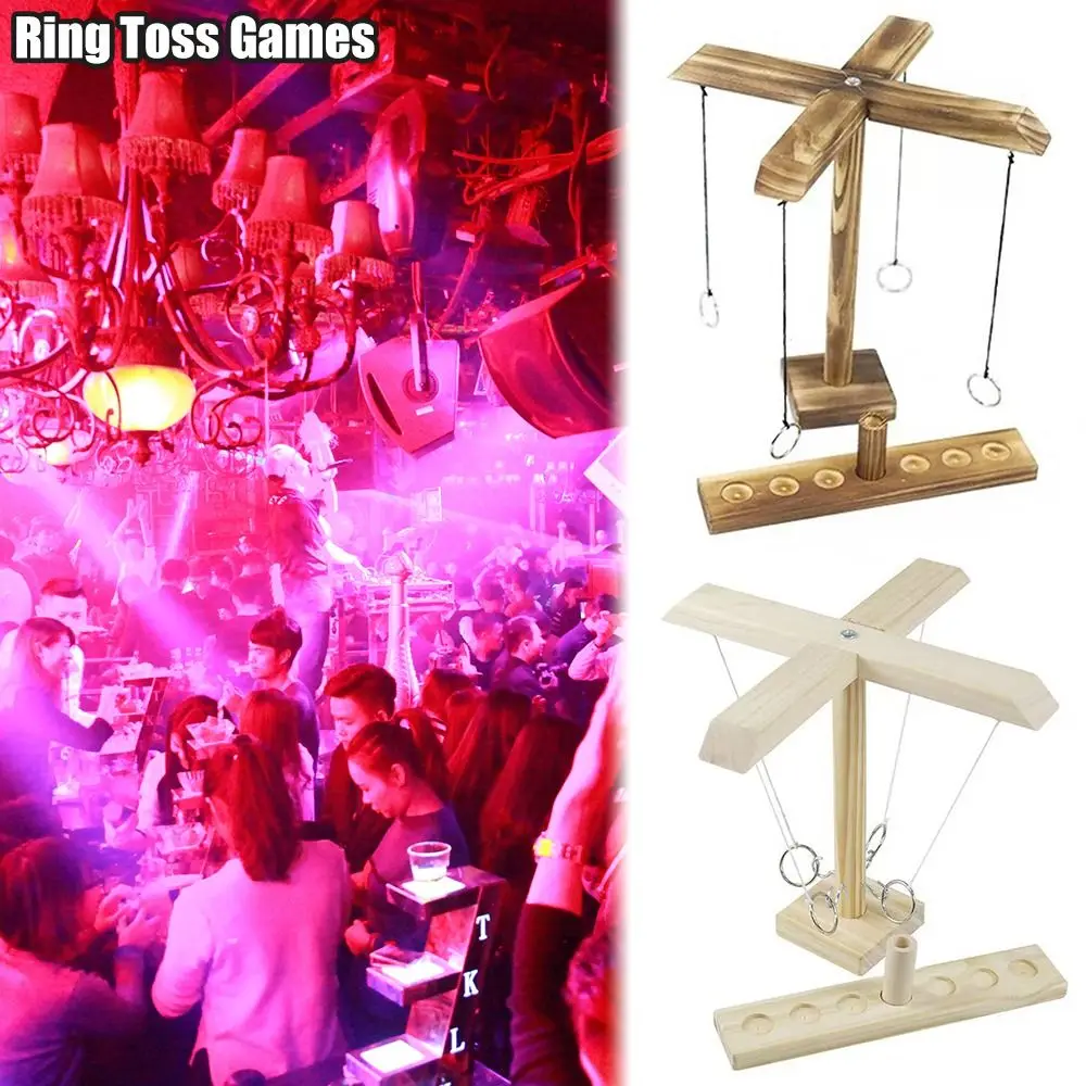 

And Adults 4-Player Game Interactive Wooden Ring Toss Games Head To head Throwing Ring Drinking Games Party Toys