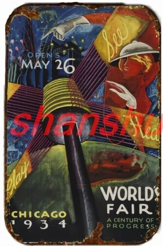 Жестяная вывеска Chicago Worlds Fair 1934 8x12