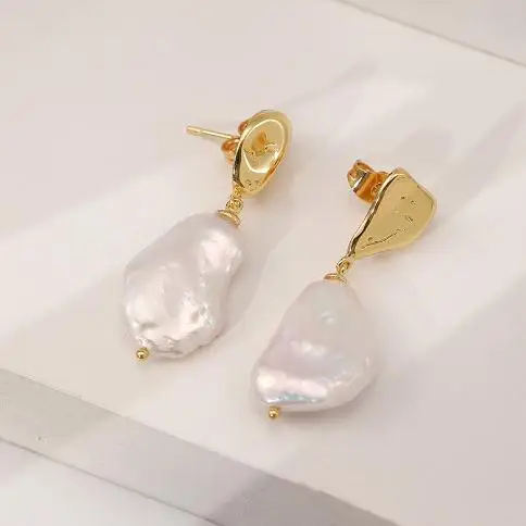 

Unique Design AA Pearl Earring,White Baroque Real Pearl Silver Stud Jewelry,Wedding Birthday Party Charming Women Gift