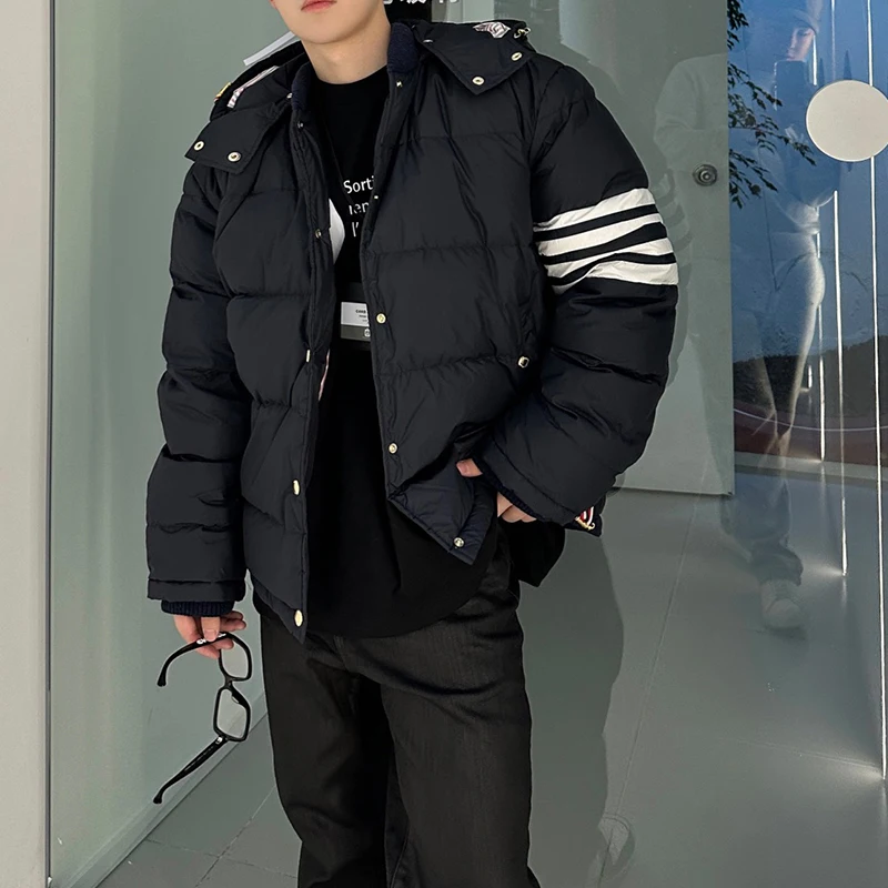 Winter Men's Down Coat Original Striped Design Luxury Brand TB Down Jacket High Quality Famous Tops Men Solid Puffer Coats
